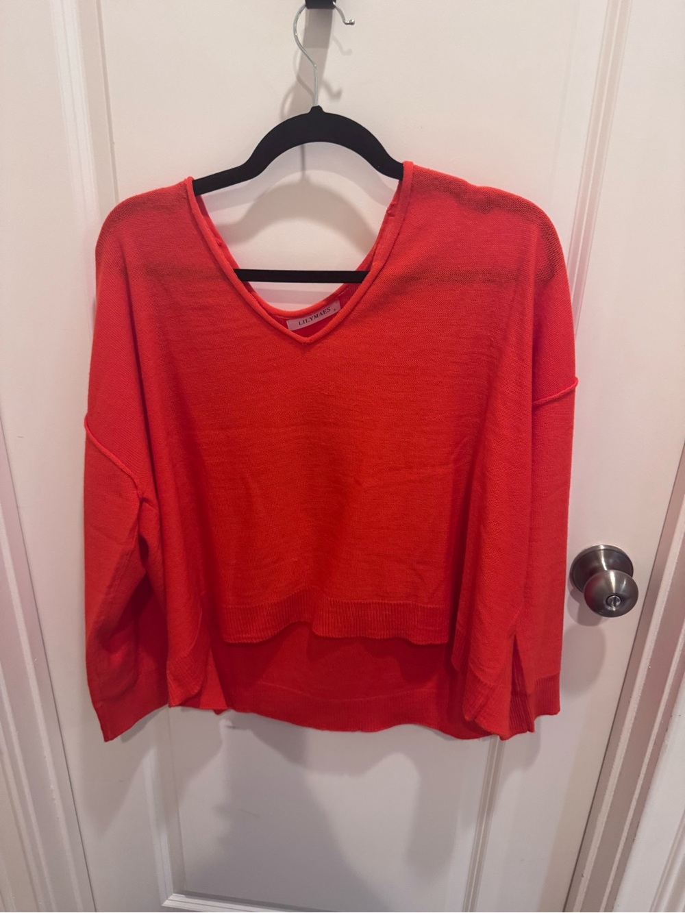 V-Neck Lightweight Sweater Top in Bright Orange